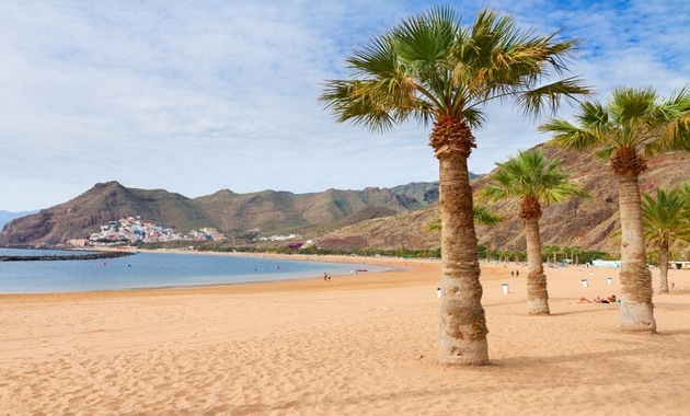 hilly area with crystal clear water and lush green palm trees 