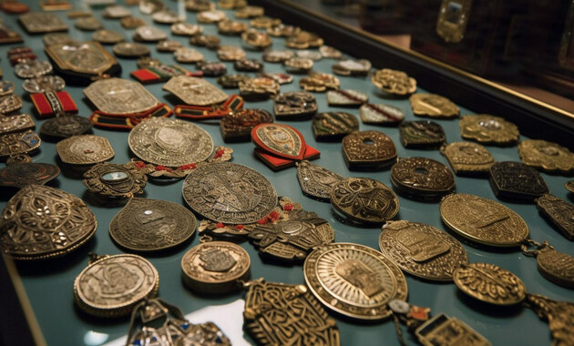 a collection of differnt coins from different time periods placed in coin museum in Dubai