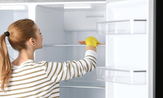 a girl is cleaning fridge grills