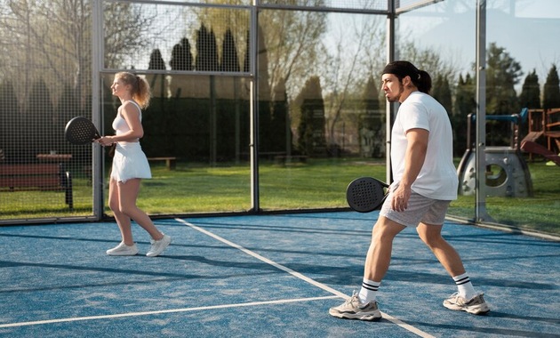 a girl and a boy is playing tennis in tennis court Dubai 