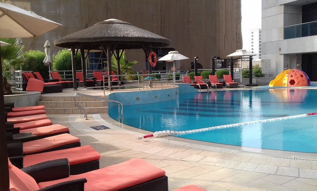 Pool side view of Copthorne Hotel in Dubai